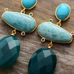 Boho Earrings, Dangle Earrings, Hyperbole Amazonite Onyx Stud
