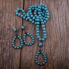 Boho Necklace, Jewelry Set, RH Turquoise White Blue Natural Stone