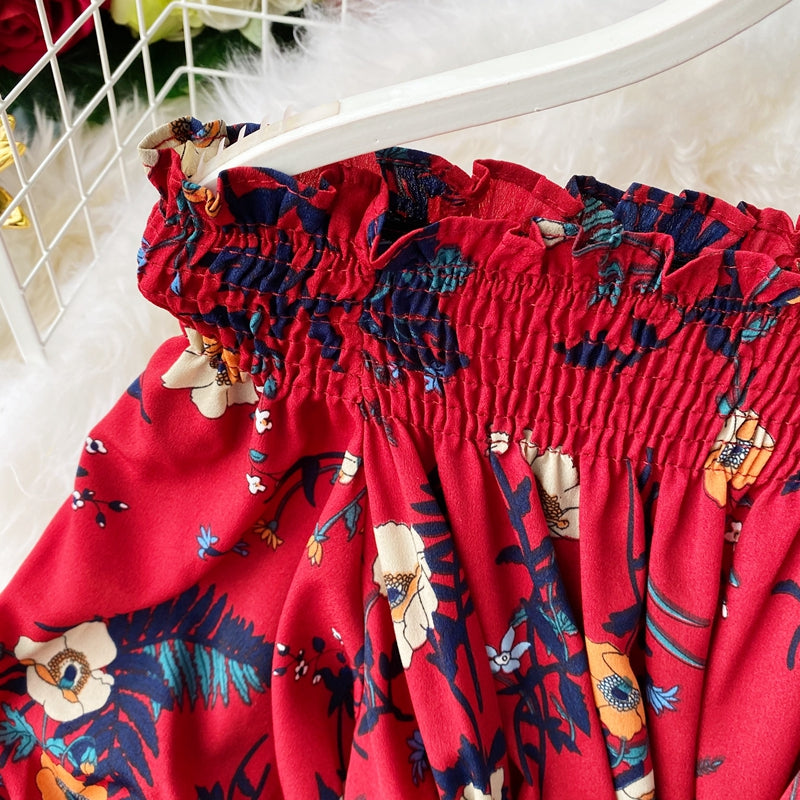 Vintage Dress, Boho Midi Dress, Dress, Off Shoulder Dress, Poppy in Blue and Red