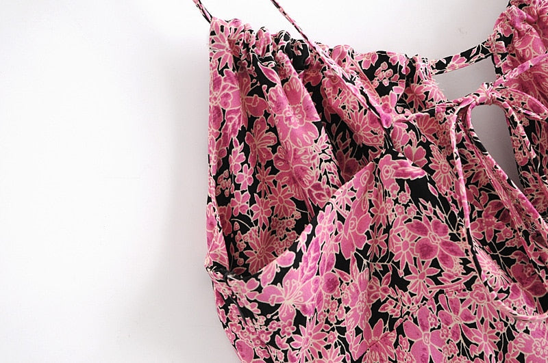 MaxiDress, Boho Dress, Strappy Sundress, Pink Vine