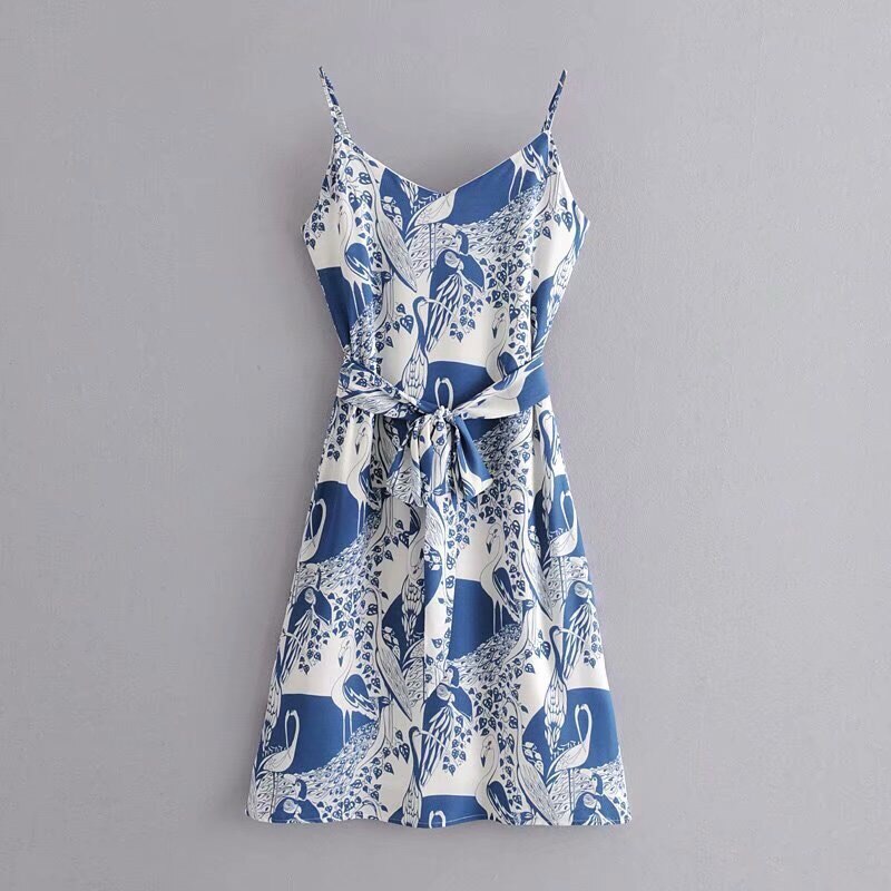 Boho Midi Dress, Strappy Sundress, Blue Stork