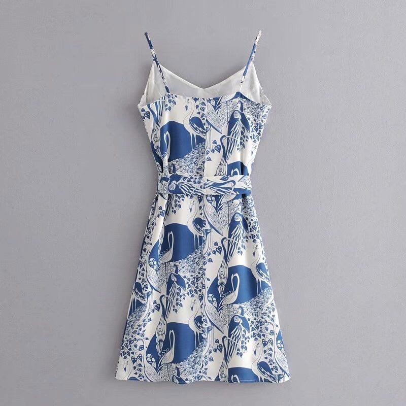 Boho Midi Dress, Strappy Sundress, Blue Stork