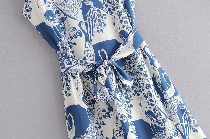 Boho Midi Dress, Strappy Sundress, Blue Stork