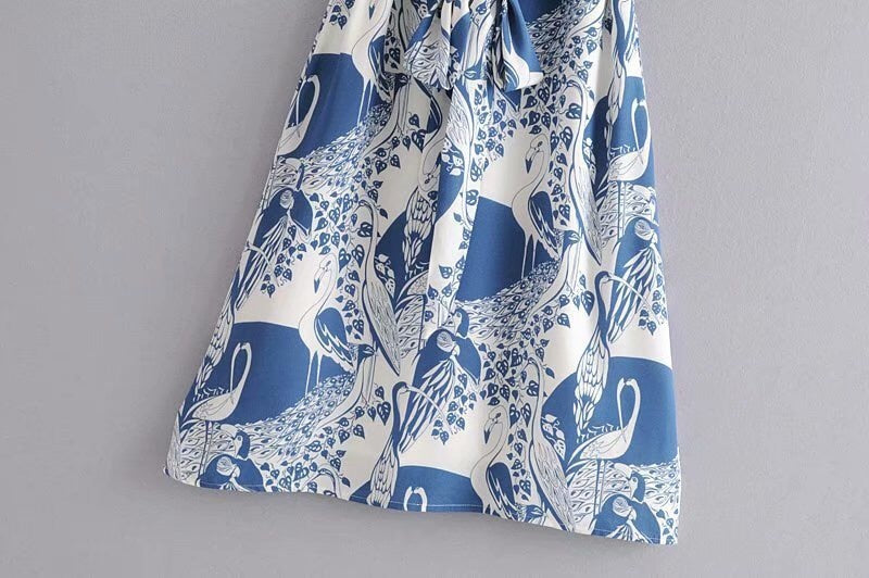 Boho Midi Dress, Strappy Sundress, Blue Stork