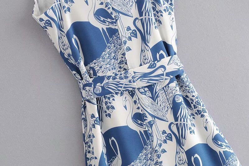 Boho Midi Dress, Strappy Sundress, Blue Stork