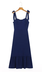 Boho Midi Dress, Strappy Sundress, Blue Sapphire