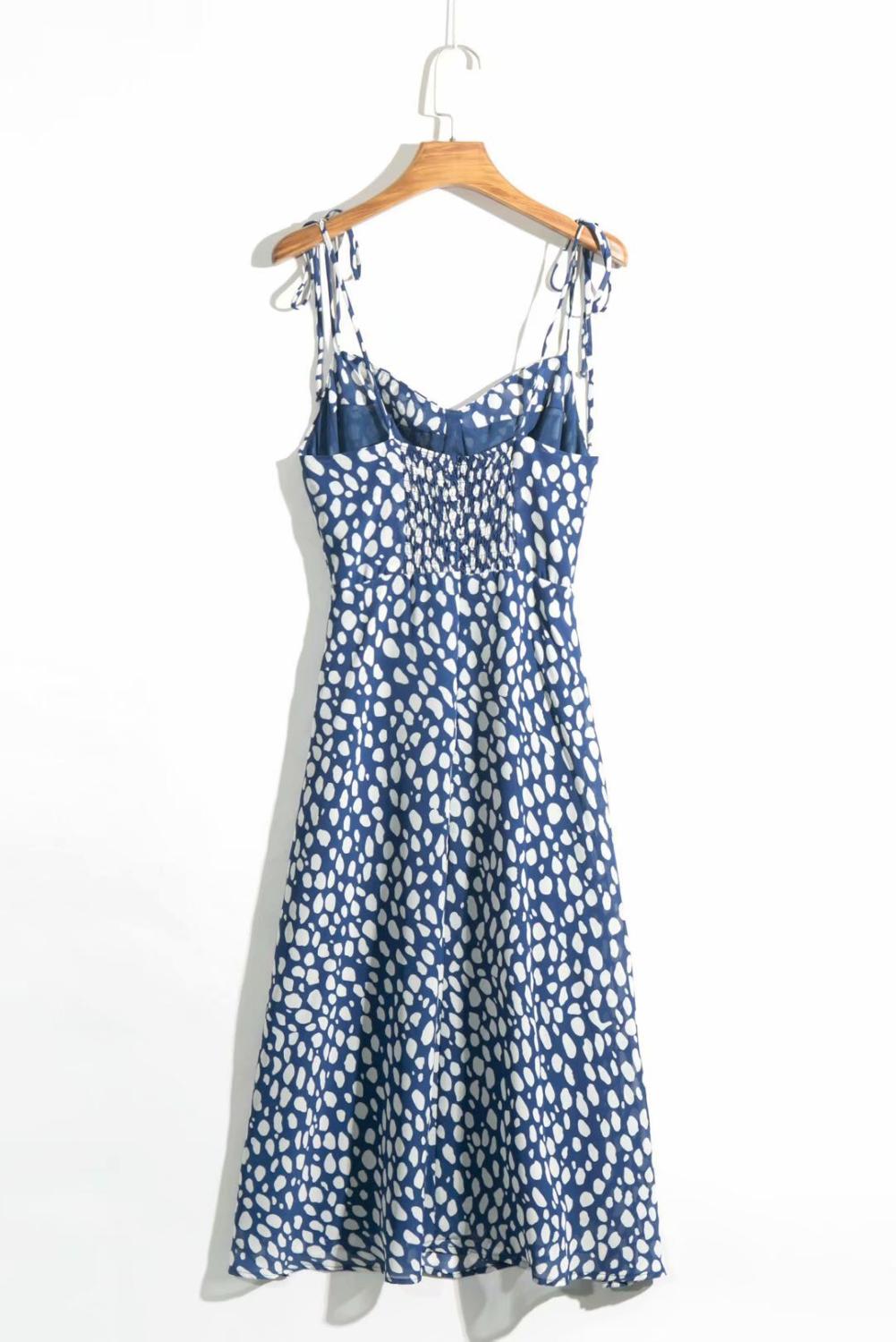 Boho Midi Dress, Strappy Sundress, Blue white  Ink