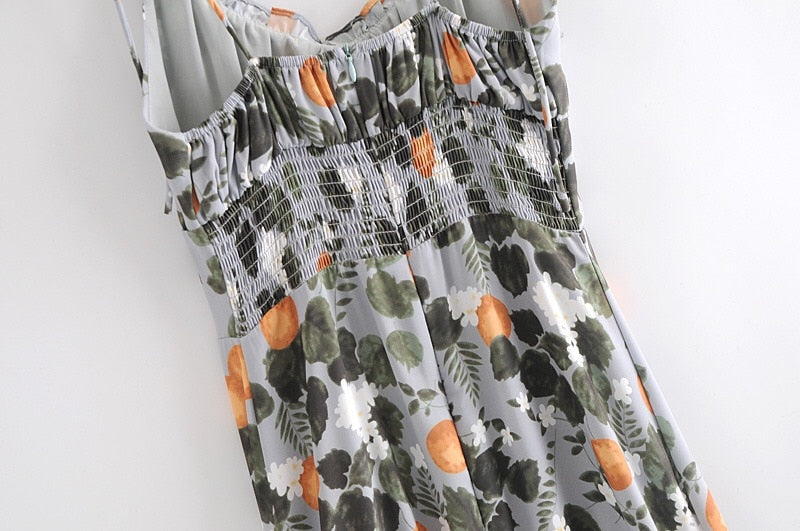 Boho Midi Dress, Strappy Sundress, Madarin Garden Green