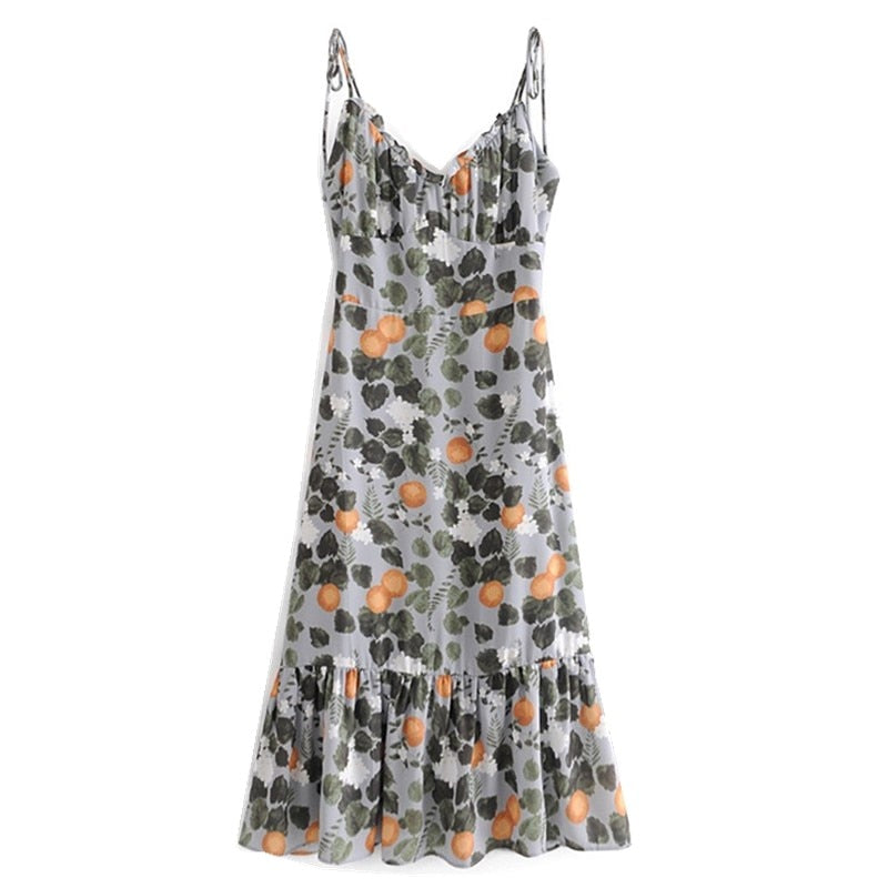 Boho Midi Dress, Strappy Sundress, Madarin Garden Green