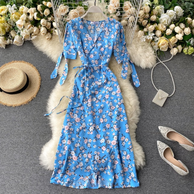 Vintage Dress, Boho Midi Dress, Dress, Wrap Dress, Flower Child Iris Purple