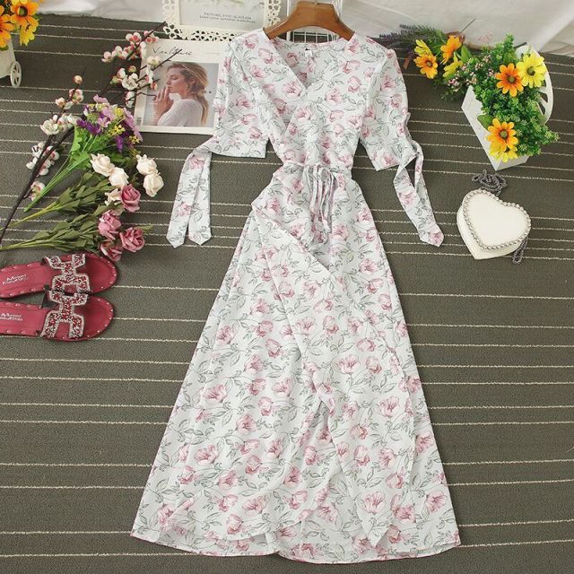 Vintage Dress, Boho Midi Dress, Dress, Wrap Dress, Flower Child Iris Purple