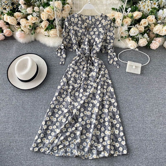 Vintage Dress, Boho Midi Dress, Dress, Wrap Dress, Flower Child Iris Purple