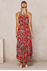 Boho Maxi Dress, Halter Dress, Meadowsweet in Red Tulip