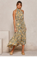 Boho Maxi Dress, Halter Dress, Meadowsweet in Yellow Tulip