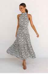 Boho Maxi Dress, Halter Dress, Meadowsweet, Black Daisy