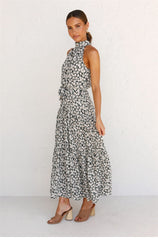 Boho Maxi Dress, Halter Dress, Meadowsweet, Black Daisy