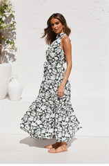 Boho Maxi Dress, Halter Dress, Meadowsweet in Black Hibiscus