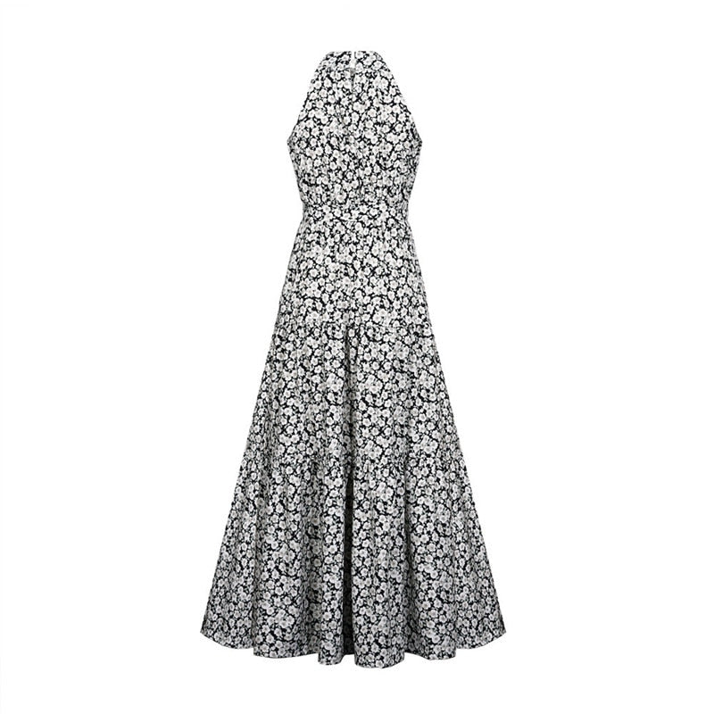 Boho Maxi Dress, Halter Dress, Meadowsweet, Black Daisy