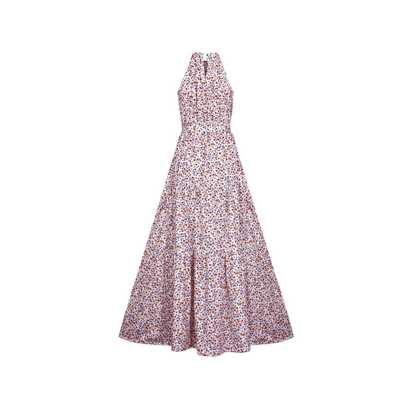 Boho Maxi Dress, Halter Dress, Meadowsweet in Pink Daisy