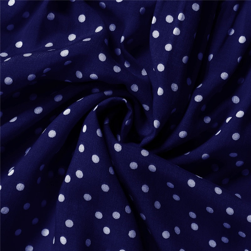 Boho Maxi Dress, Halter Dress, Meadowsweet, Polka Dot in Navy Blue