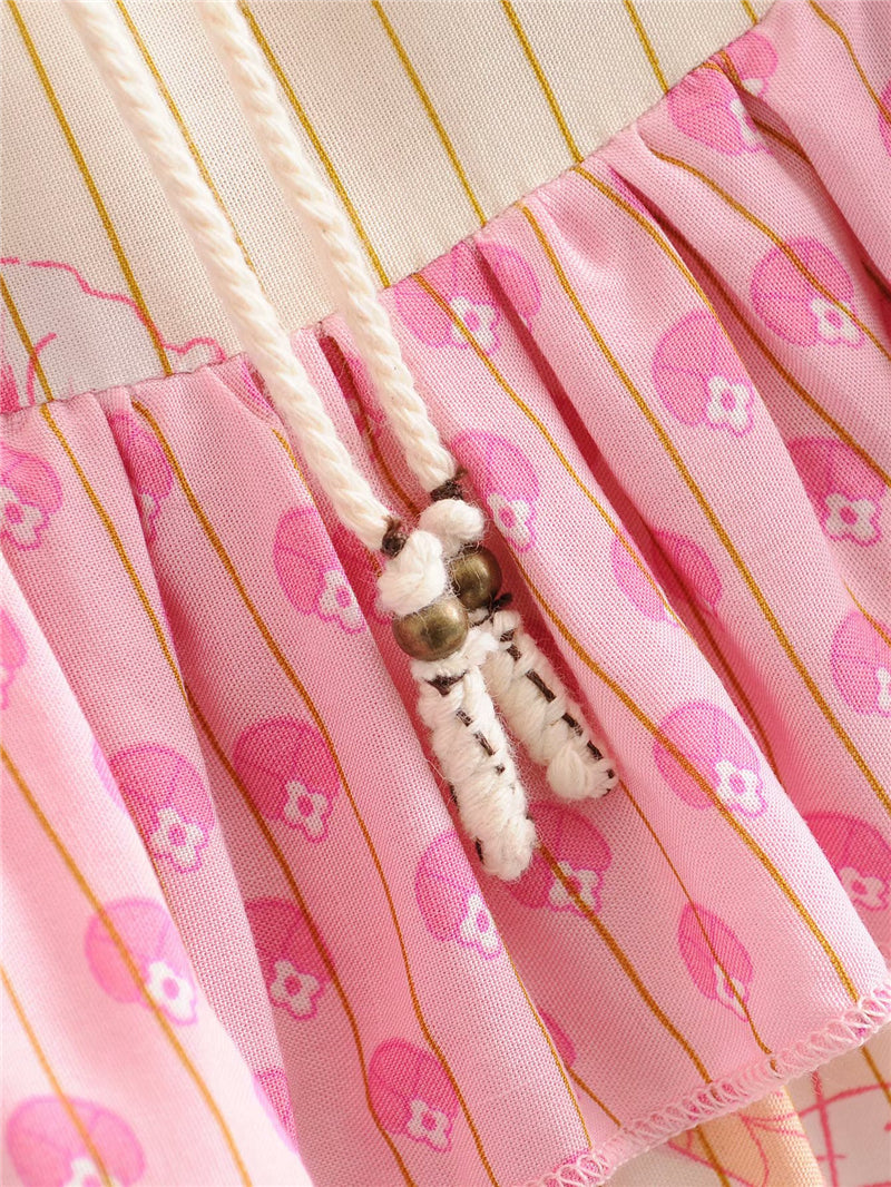 Boho Maxi Dress, Strappy, Delanry in Rosy Pink and Gold