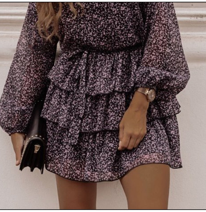 Boho Mini Dress Vintage Dress, Giselle in Apricot and Purple Lavender