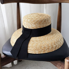 Boho Hat, Beach Hat, Straw Sun Hat, Vinatge Lady Black Ribbon
