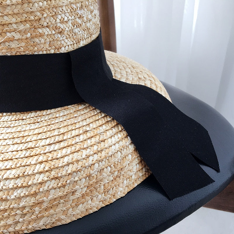 Boho Hat, Beach Hat, Straw Sun Hat, Vinatge Lady Black Ribbon