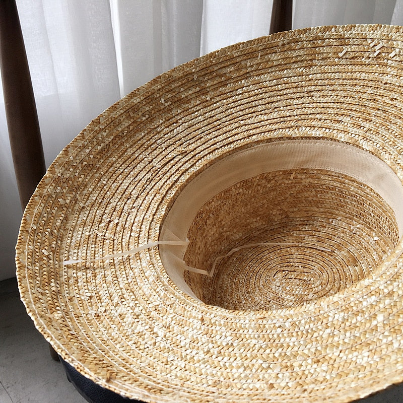 Boho Hat, Beach Hat, Straw Sun Hat, Vinatge Lady Black Ribbon