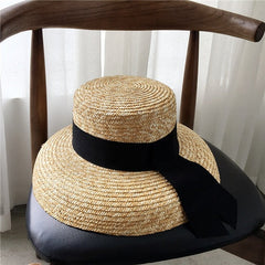 Boho Hat, Beach Hat, Straw Sun Hat, Vinatge Lady Black Ribbon