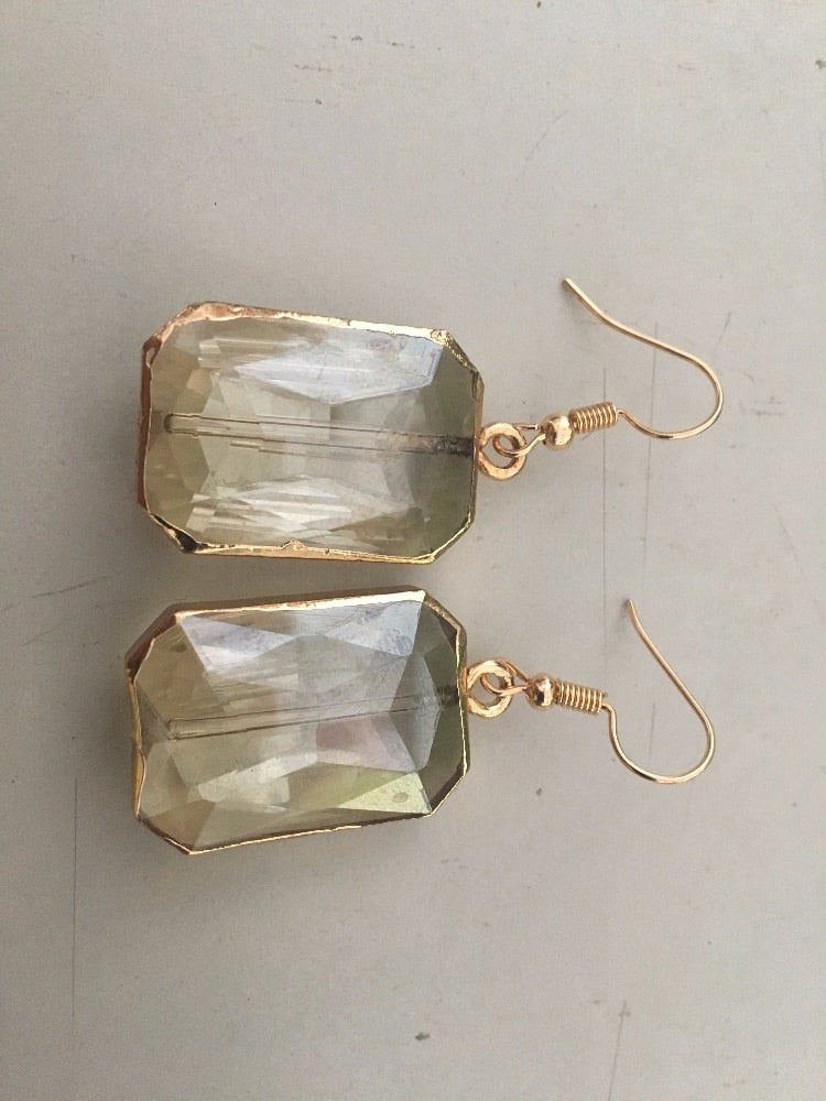 Boho Earrings, RH Dangle Earrings, Gold Crystal Plum Blossom