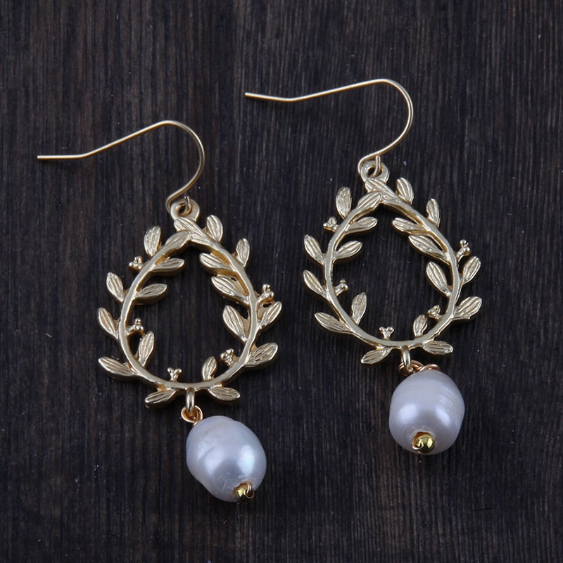 Boho Earrings, RH Dangle Earrings, White Peal Olive
