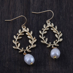 Boho Earrings, RH Dangle Earrings, White Peal Olive