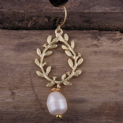 Boho Earrings, RH Dangle Earrings, White Peal Olive