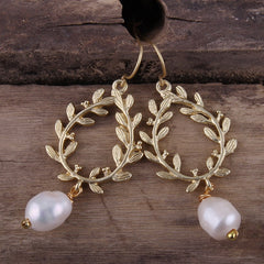 Boho Earrings, RH Dangle Earrings, White Peal Olive