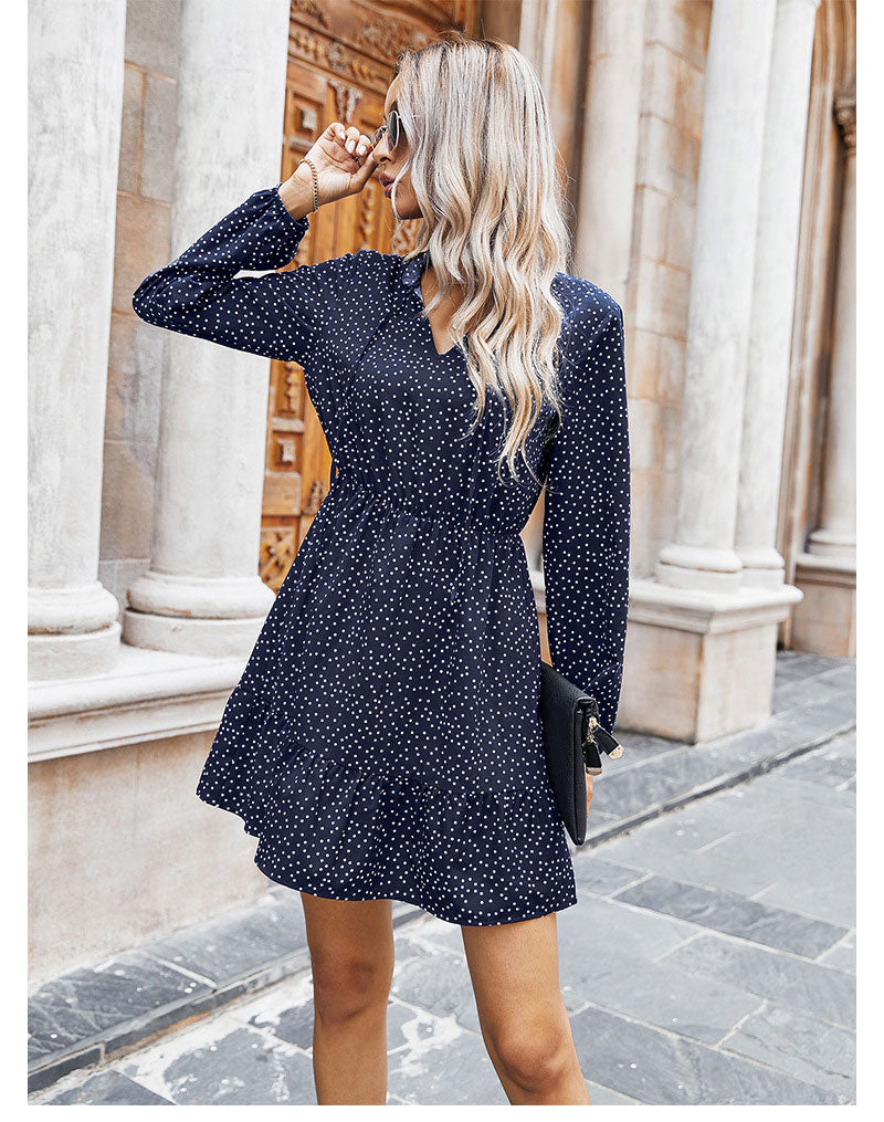 Boho Mini Dress Ruffle Polka Dot in Navy and Red
