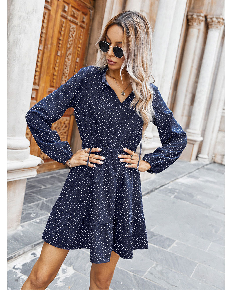 Boho Mini Dress Ruffle Polka Dot in Navy and Red