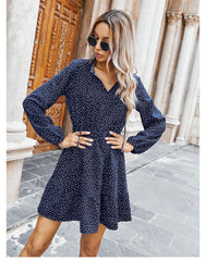 Boho Mini Dress Ruffle Polka Dot in Navy and Red