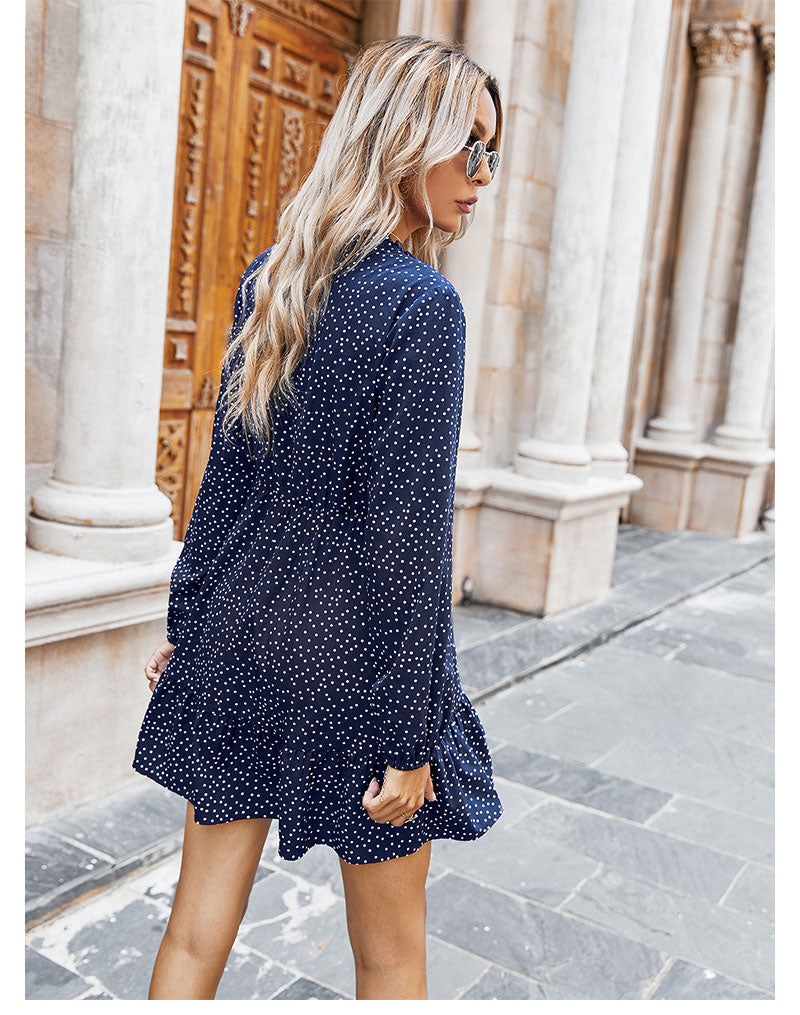 Boho Mini Dress Ruffle Polka Dot in Navy and Red