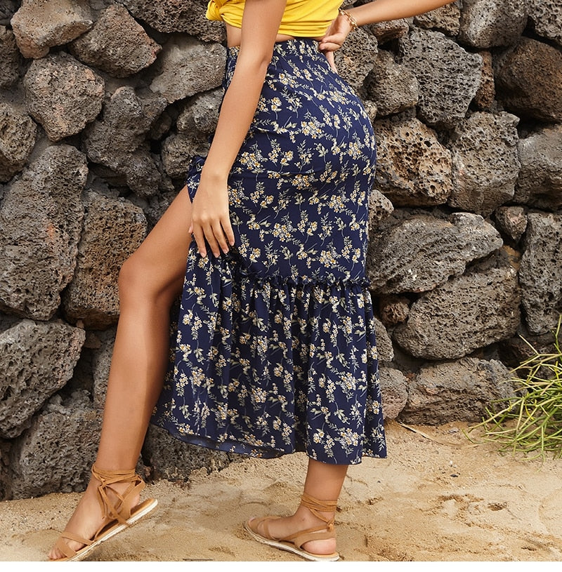 Boho Skirt, Hippie Skirts, Maxi Skirt, Margarita in Navy Blue