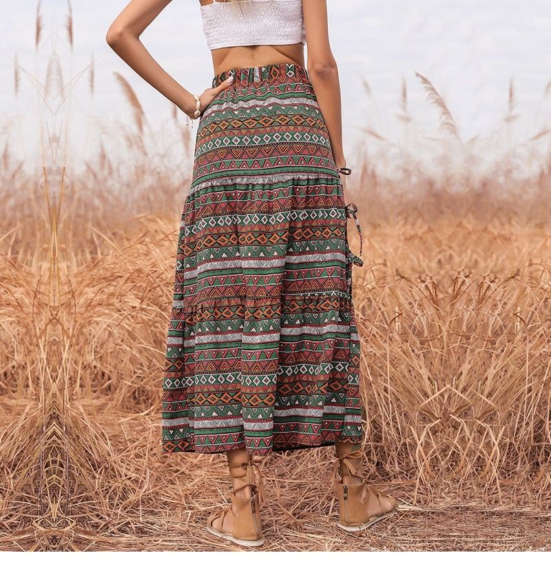 Boho Skirt, Hippie Skirts, Maxi Skirt, Green Herb