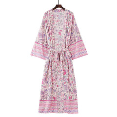 Boho Robe, Kimono Robe,  Beach Cover up, Pink  Rose Vine