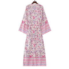 Boho Robe, Kimono Robe,  Beach Cover up, Pink  Rose Vine