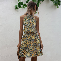 Boho Mini Dress Halter Dress, Meadowsweet in Yellow Tulip