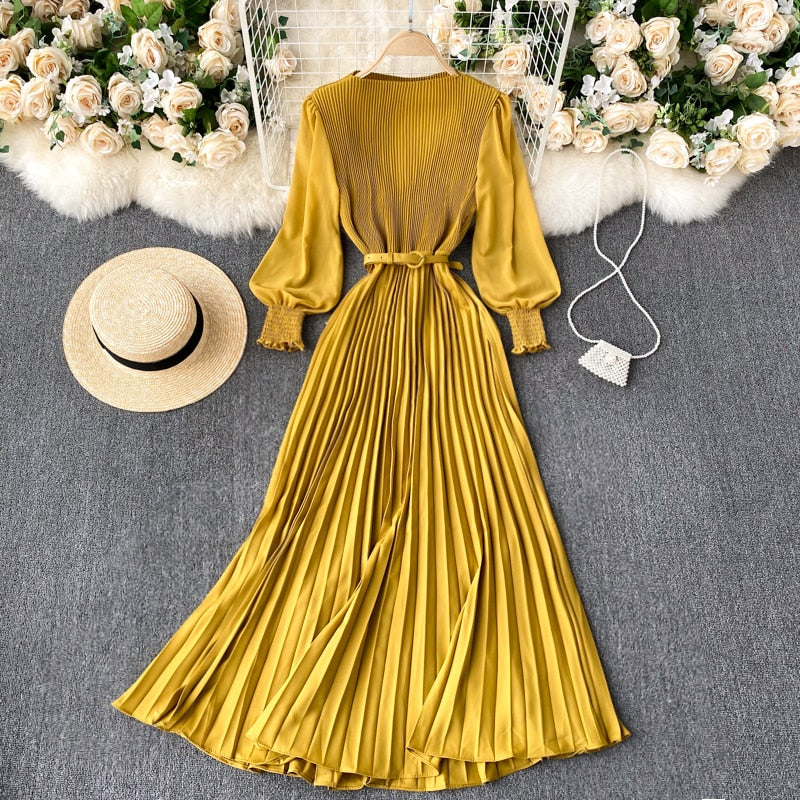 Vintage Dress, Boho Maxi Dress, Pleated Dress, Remi in Pink, Blue, Yellow and Red