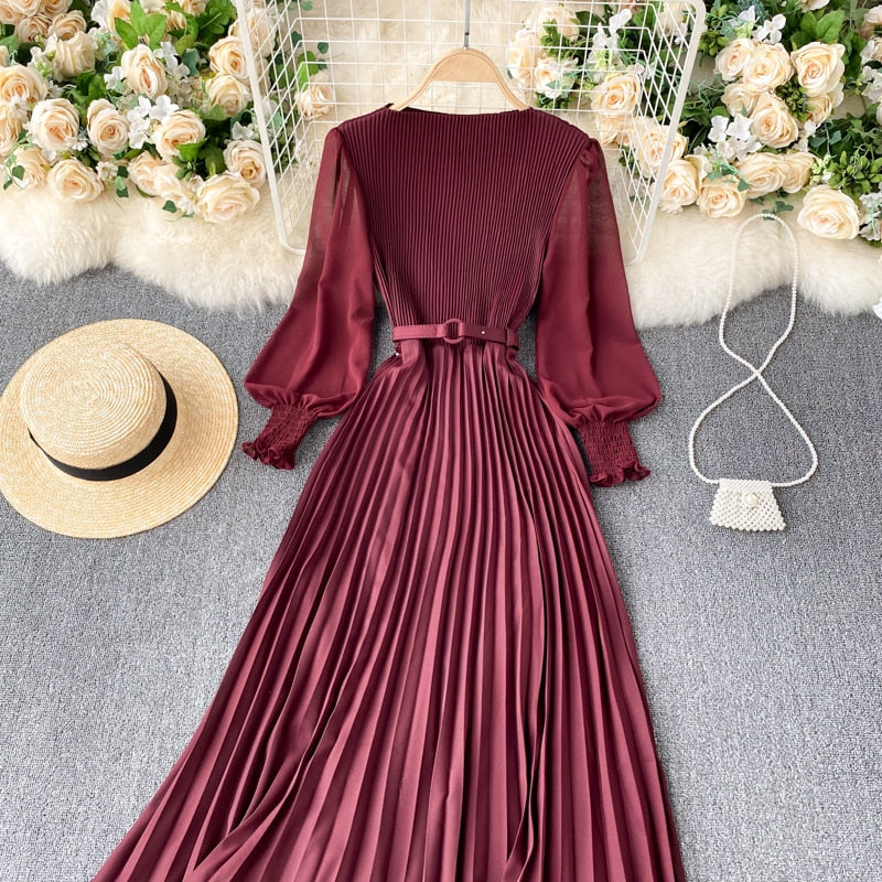 Vintage Dress, Boho Maxi Dress, Pleated Dress, Remi in Pink, Blue, Yellow and Red