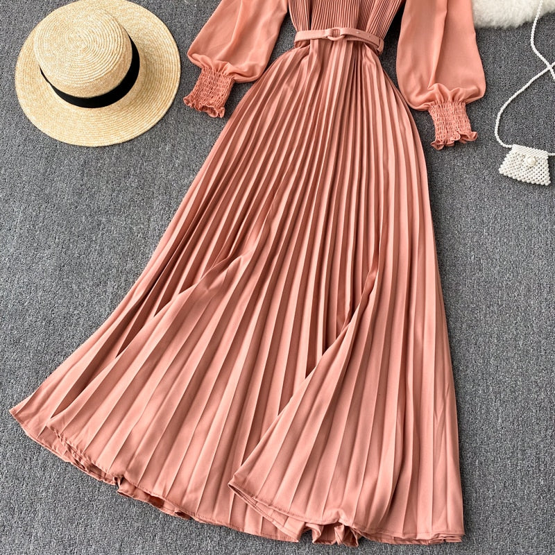 Vintage Dress, Boho Maxi Dress, Pleated Dress, Remi in Pink, Blue, Yellow and Red