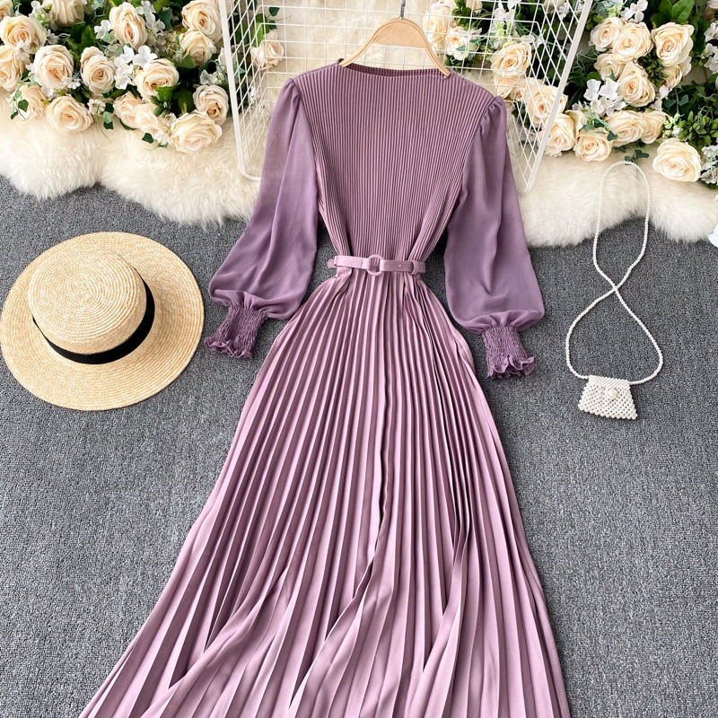 Vintage Dress, Boho Maxi Dress, Pleated Dress, Remi in Pink, Blue, Yellow and Red