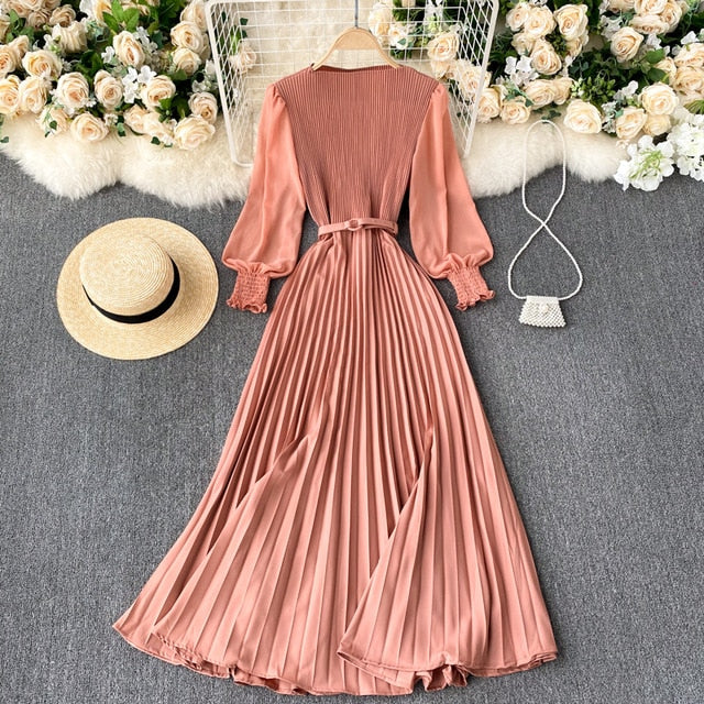 Vintage Dress, Boho Maxi Dress, Pleated Dress, Remi in Pink, Blue, Yellow and Red