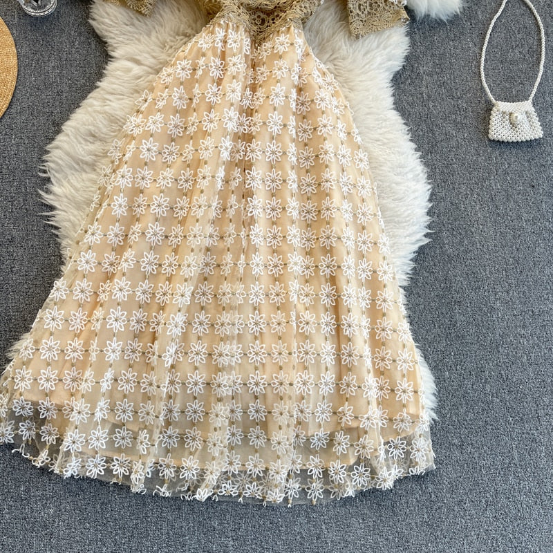 Vintage Dress, Boho Midi Dress, Lace Party Dress, Genevieve in  Midnight and White Apricot